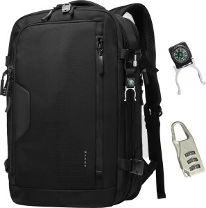 Plecak Bange Plecak wodoodporny Bange na laptopa 15.6" miejski podróżny rozszerzalny 55 x 35 x 21-27 cm do samolotu męski damski + kłódka szyfr kompas zaczep na butelkę Czarny 1