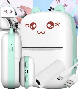Drukarka etykiet DRUKUŚ MINI DRUKARKA TERMICZNA KOTEK PRZENOŚNY BEZPRZEWODOWY NATYCHMIASTOWY BLUETOOTH ROLKA KABEL USB 1