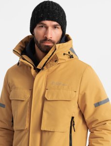 Kurtka męska Ombre Długa ocieplana męska kurtka z odblaskowymi elementami  żółta V2 OM-JALJ-0169 S 2