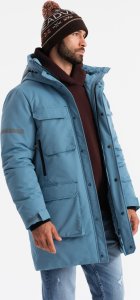 Kurtka męska Ombre Ocieplana długa męska kurtka z odblaskowymi elementami  niebieska V4 OM-JALJ-0169 L 3
