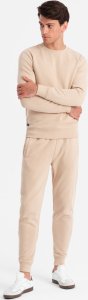 Ombre Komplet dresowy męski bawełniany BASIC bluza nierozpinana + joggery  beżowy V6 Z84 XXL 4