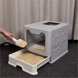 SHOPUJ.PL DUŻA KUWETA DLA KOTA SKŁADANA Z SZUFLADĄ SZARA + ŁOPATKA 2