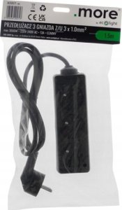 Ecolight Przedłużacz 3 gniazda 1.5m z/u 3x1.0mm2 czarny 3