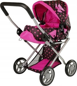 LeanToys Wózek Dla Lalek Alice Nosidełko Torba Czarno- Różowy 2