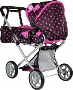 LeanToys Wózek Dla Lalek Alice Nosidełko Torba Czarno- Różowy 3