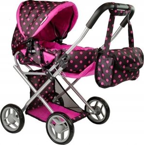 LeanToys Wózek Dla Lalek Alice Nosidełko Torba Czarno- Różowy 4