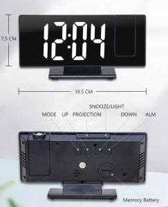 BUDZIK Zegar Cyfrowy z PROJEKTOREM Elektroniczny LUSTRO LED Termometr 4251 5