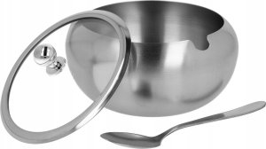 Yermos CUKIERNICA z Łyżeczką STALOWA Pokrywka SZKŁO Cukierniczka 560ml 3712 3