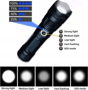 Latarka Yermos LATARKA LED Mocna P90 CREE Taktyczna USB ZOOM Szperacz 4161 10