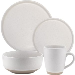 Florina Serwis obiadowy porcelanowy Florina Lila 24 elementy zestaw talerzy  kubki dla 6 osób kremowy nakrapiany 1