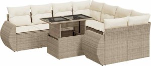 vidaXL 9-cz. zestaw mebli ogrodowych z poduszkami, beżowy, polirattan 2