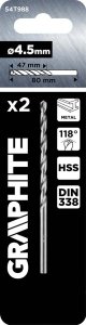 Wiertło Graphite Wiertła do metalu HSS, DIN 338, 4,5 mm, 2 szt. 2