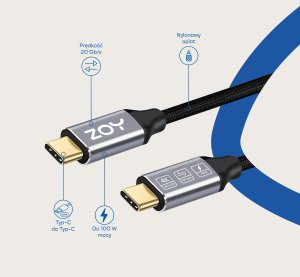 Kabel USB ZOY USB-C - USB-C 2 m Czarno-srebrny (ZCCC2) 3