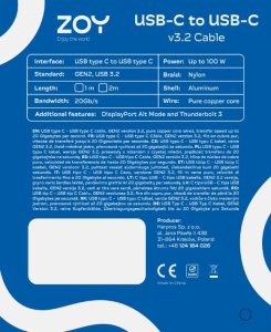 Kabel USB ZOY USB-C - USB-C 2 m Czarno-srebrny (ZCCC2) 5