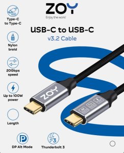 Kabel USB ZOY USB-C - USB-C 1m Czarno-srebrny (ZCCC1) 4