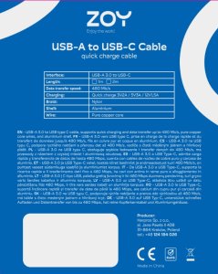 Kabel USB ZOY USB-A - USB-C 1 m Czarno-srebrny (ZCAC1) 5