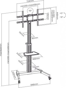 Art MOBILNY STOJAK+UCHWYT DO TV 37-86" 50KG S-11-AL ART Vesa 600x400 one size 10
