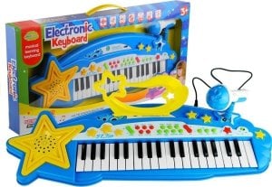 LeanToys Duży Keyboard 37 Klawiszy MP3 + Mikrofon Niebieski LEAN Toys 1