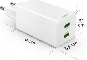 Ładowarka Hama mini 65W GAN PD/QC 2X USB-C, biała 7