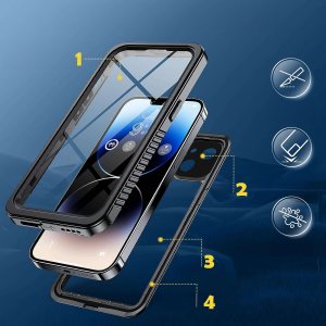 Alogy Etui do iPhone 14 wodoodporne pancerne 360 Case Hybrid ochrona aparatu obiektywów IP68 Waterproof czarne 2