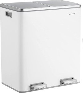 Kosz na śmieci Songmics Podwójny Kosz Na Śmieci, 2 X 30 L, Dwukomorowy Kosz Kuchenny Z 15 Workami Na Śmieci, Metalowy Kosz Z Pedałem, Plastikowymi Wewnę 12