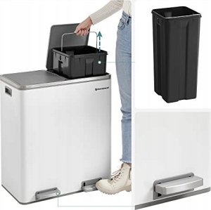 Kosz na śmieci Songmics Podwójny Kosz Na Śmieci, 2 X 30 L, Dwukomorowy Kosz Kuchenny Z 15 Workami Na Śmieci, Metalowy Kosz Z Pedałem, Plastikowymi Wewnę 13