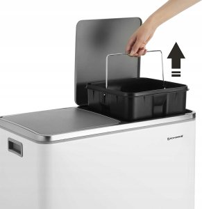 Kosz na śmieci Songmics Podwójny Kosz Na Śmieci, 2 X 30 L, Dwukomorowy Kosz Kuchenny Z 15 Workami Na Śmieci, Metalowy Kosz Z Pedałem, Plastikowymi Wewnę 4