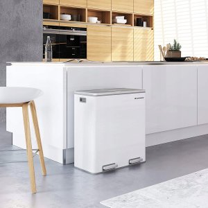 Kosz na śmieci Songmics Podwójny Kosz Na Śmieci, 2 X 30 L, Dwukomorowy Kosz Kuchenny Z 15 Workami Na Śmieci, Metalowy Kosz Z Pedałem, Plastikowymi Wewnę 7