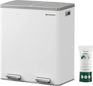 Kosz na śmieci Songmics Podwójny Kosz Na Śmieci, 2 X 30 L, Dwukomorowy Kosz Kuchenny Z 15 Workami Na Śmieci, Metalowy Kosz Z Pedałem, Plastikowymi Wewnę 8