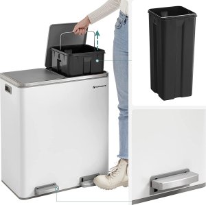 Kosz na śmieci Songmics Podwójny Kosz Na Śmieci, 2 X 30 L, Dwukomorowy Kosz Kuchenny Z 15 Workami Na Śmieci, Metalowy Kosz Z Pedałem, Plastikowymi Wewnę 9