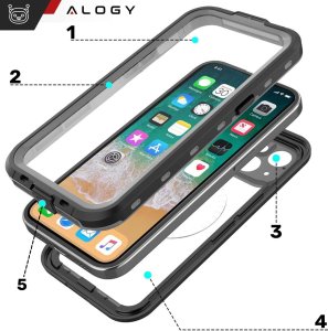 Alogy Etui do Apple iPhone 15 Pro Pancerne 360 case do Mag Safe wodoodporne Armor IP68 Alogy czarne 5