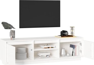 vidaXL Szafka pod telewizor, biała, 140x35x40 cm, lite drewno sosnowe 3