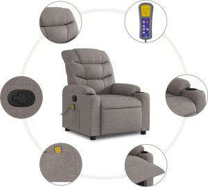 vidaXL Rozkładany fotel masujący, taupe, obity tkaniną 6