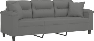 vidaXL 3-osobowa sofa z poduszkami, ciemnoszara, 180 cm, mikrofibra 3