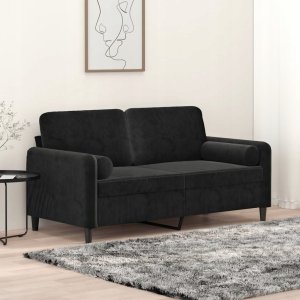 vidaXL 2-osobowa sofa z poduszkami, czarna, 140 cm, aksamit 6