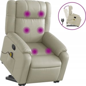 vidaXL Podnoszony fotel masujący, rozkładany, kremowy, ekoskóra 2