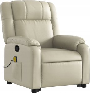 vidaXL Podnoszony fotel masujący, rozkładany, kremowy, ekoskóra 3
