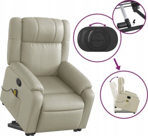 vidaXL Podnoszony fotel masujący, rozkładany, kremowy, ekoskóra 5