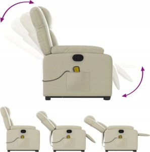 vidaXL Podnoszony fotel masujący, rozkładany, kremowy, ekoskóra 6