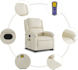 vidaXL Podnoszony fotel masujący, rozkładany, kremowy 8