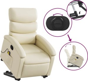 vidaXL Podnoszony fotel masujący, rozkładany, kremowy 5