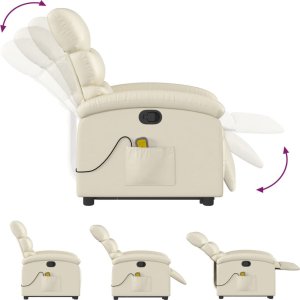 vidaXL Podnoszony fotel masujący, rozkładany, kremowy 6