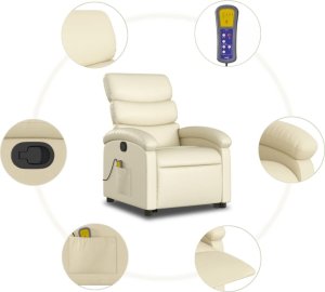 vidaXL Podnoszony fotel masujący, rozkładany, kremowy 7