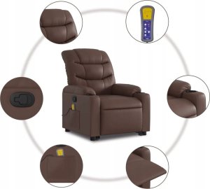 vidaXL Podnoszony fotel masujący, rozkładany, brązowy, ekoskóra 7