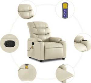 vidaXL Rozkładany fotel masujący, kremowe, sztuczna skóra 12