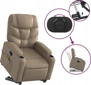 vidaXL Podnoszony fotel masujący, rozkładany, cappuccino, ekoskóra 5