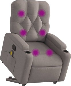 vidaXL Podnoszony fotel masujący, rozkładany, kolor taupe, tkanina 3