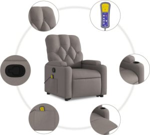 vidaXL Podnoszony fotel masujący, rozkładany, kolor taupe, tkanina 8