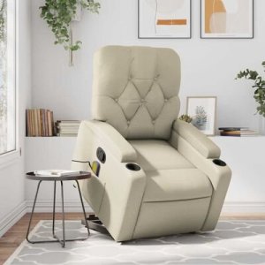 vidaXL Podnoszony fotel masujący, rozkładany, kremowy 14