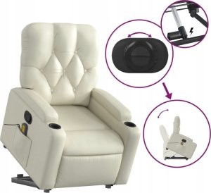 vidaXL Podnoszony fotel masujący, rozkładany, kremowy 5